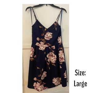 Navy Blue Floral Print Dress
